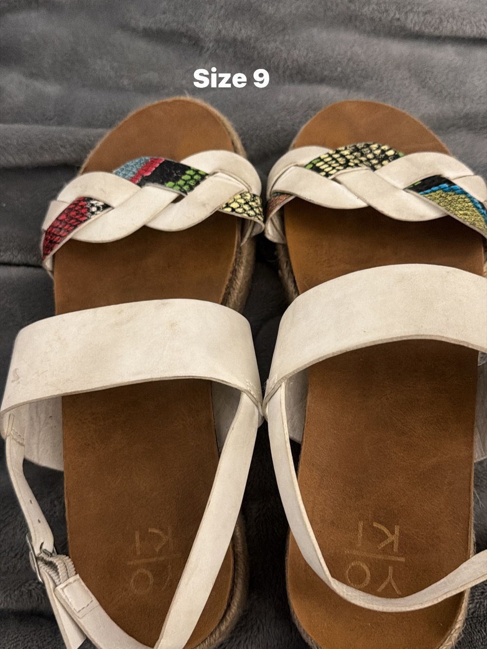 Yoki White Braided Strap Sandals with Multicolor Snake-Print Accents